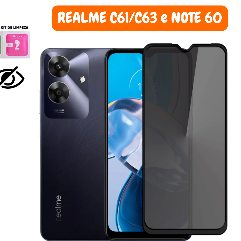 Película de Privacidade Vidro 3D Para Realm C61/C63 e  Realm Note 60