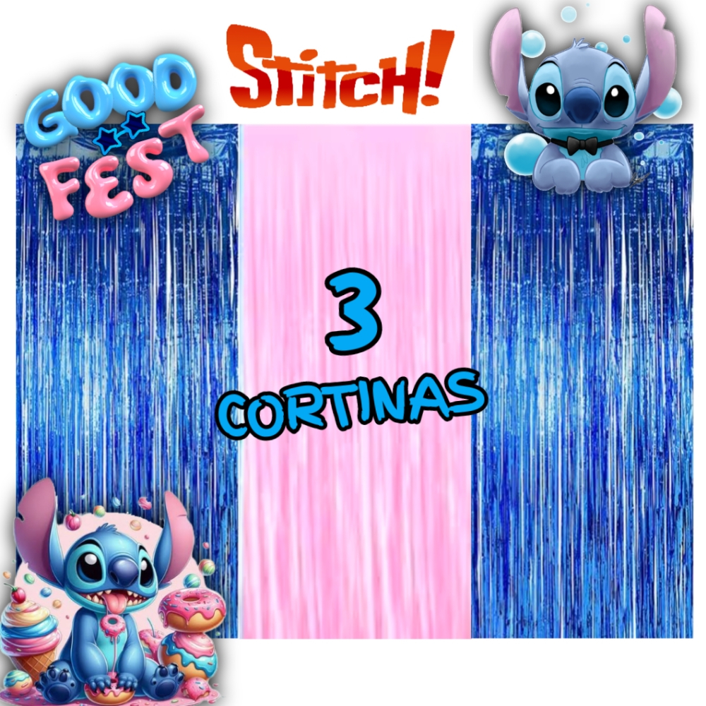 kit: 3 Cortina Metalizada  STITCH Decoração, Festa, Aniversário, Adereços, Banner , Festival, Comemoração em Oferta na Shopee