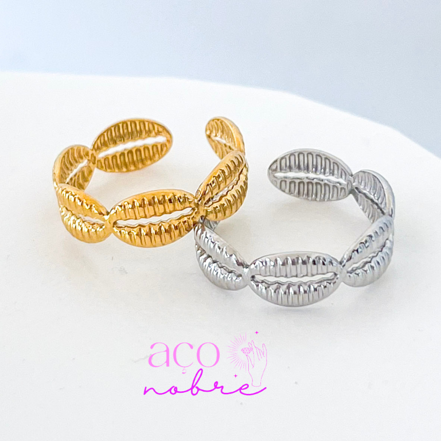 Anel Buzios Em Aço Inox Aneis Praianos Femininos 100% Aço em Oferta na Shopee