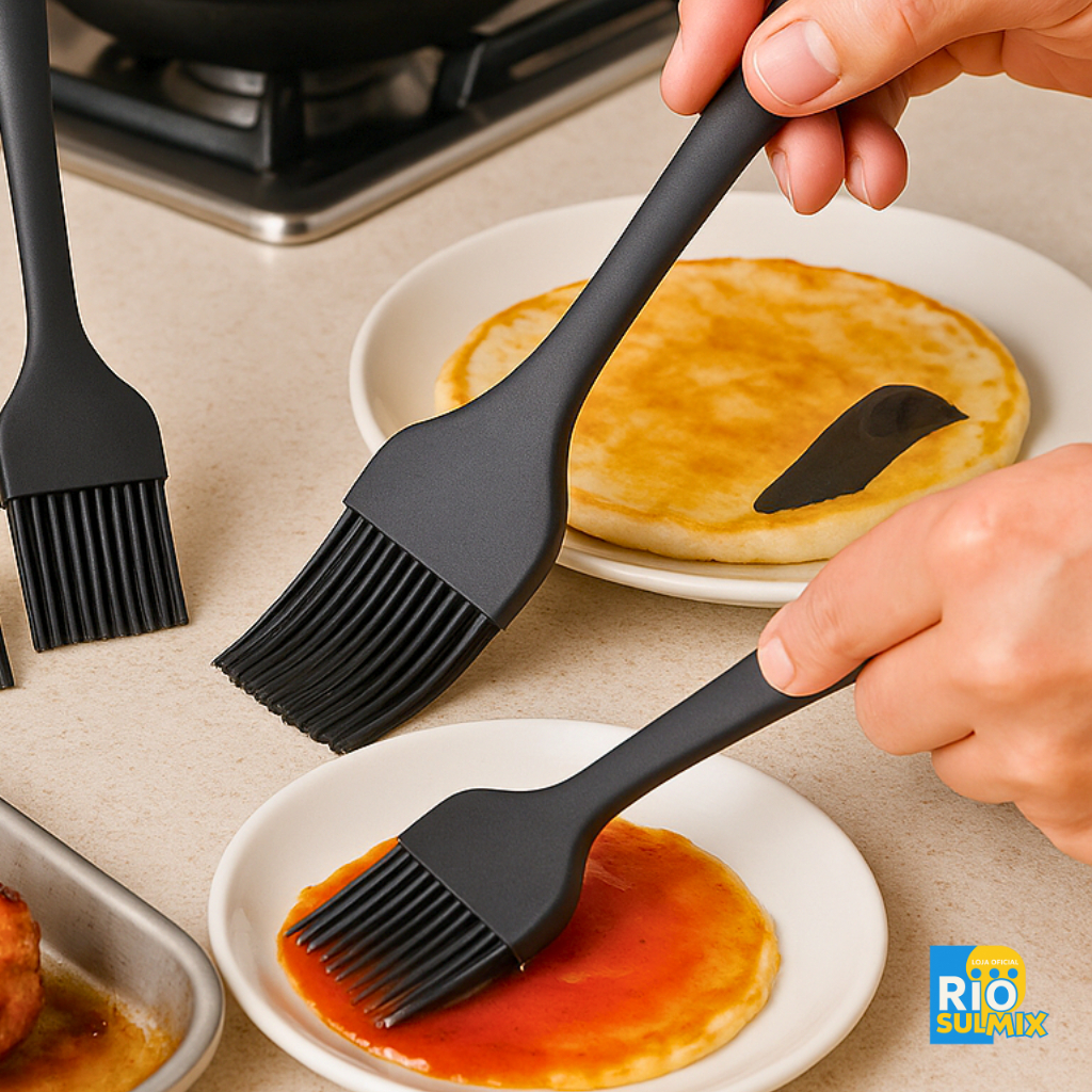 Pincel De Silicone Utensílio Premium  Para Confeitaria e Culinária 25cm Vermelho e Preto