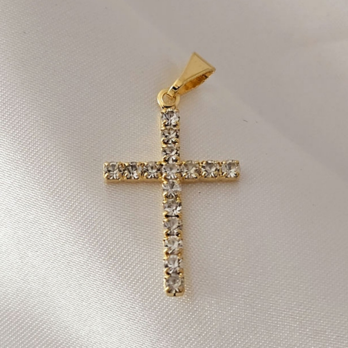 Pingente Cruz Cravejada Banhado Ouro 18k Religioso Delicado Crucifixo em Oferta na Shopee