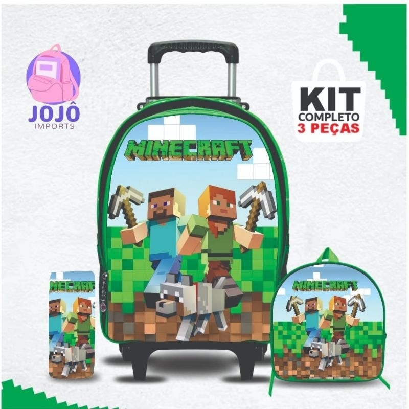 Kit mochila escolar manicraft com lancheira e Estojo - Carrinho com Rodinhas - Menino - Masculino em Oferta na Shopee