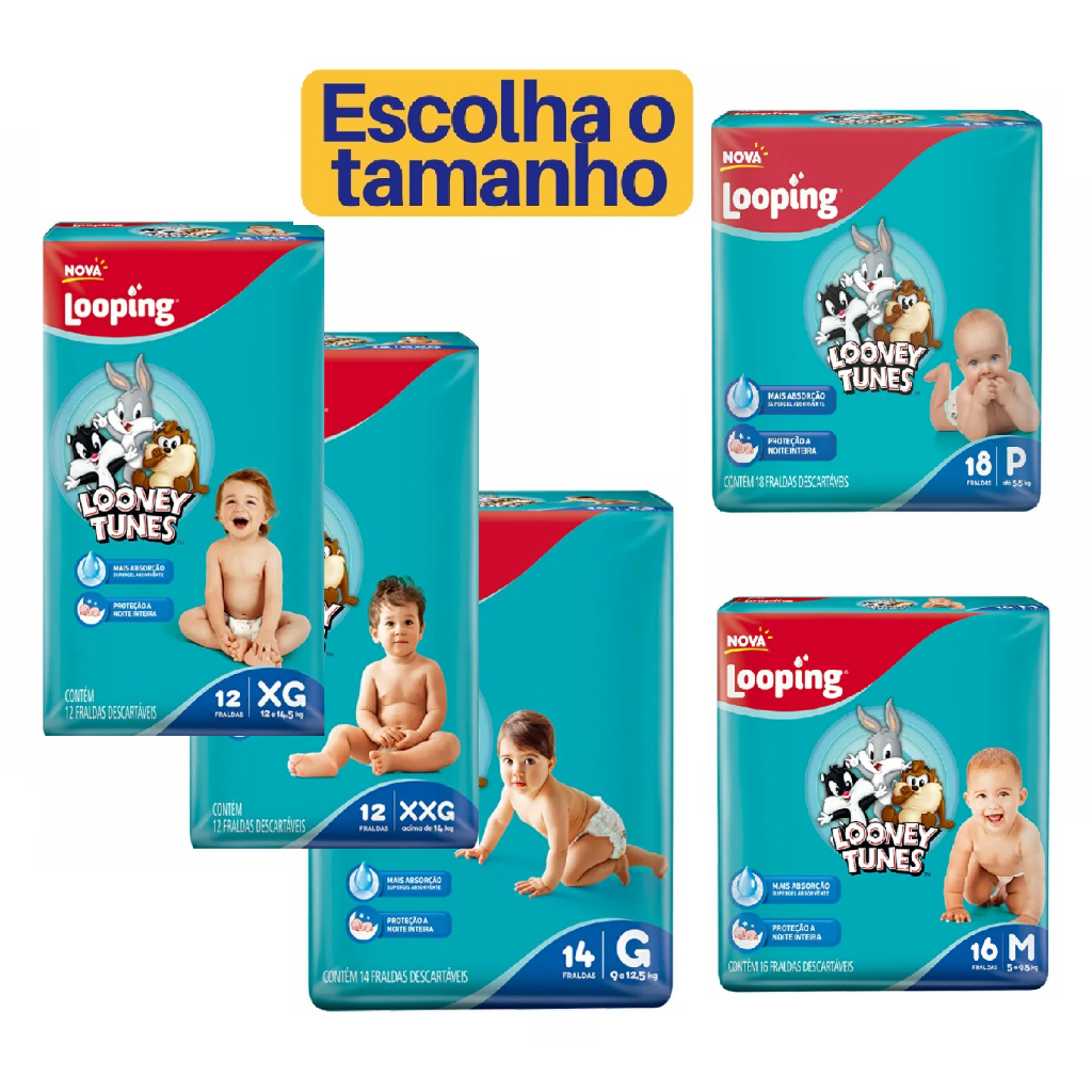 Fralda Descartáveis Looping Looney Tunes * P * M * G * XG * XXG