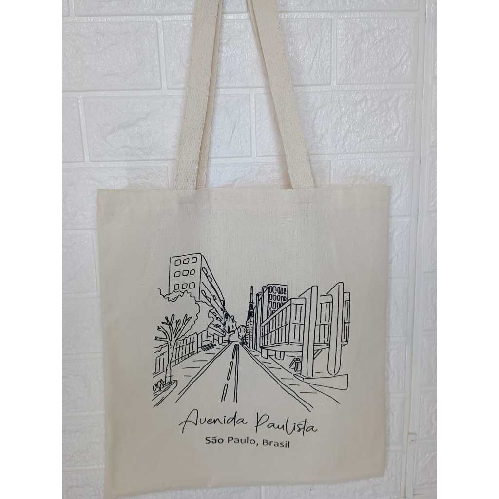 Ecobag de algodão cru, sacola sustentável estampa Avenida Paulista 35X40 em Oferta na Shopee