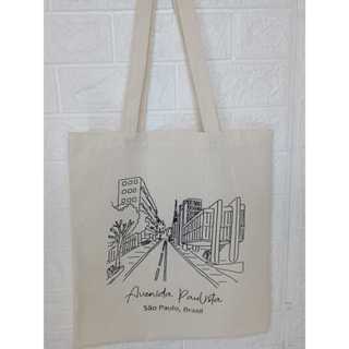Ecobag de algodão cru, sacola sustentável estampa Avenida Paulista 35X40 em Oferta na Shopee