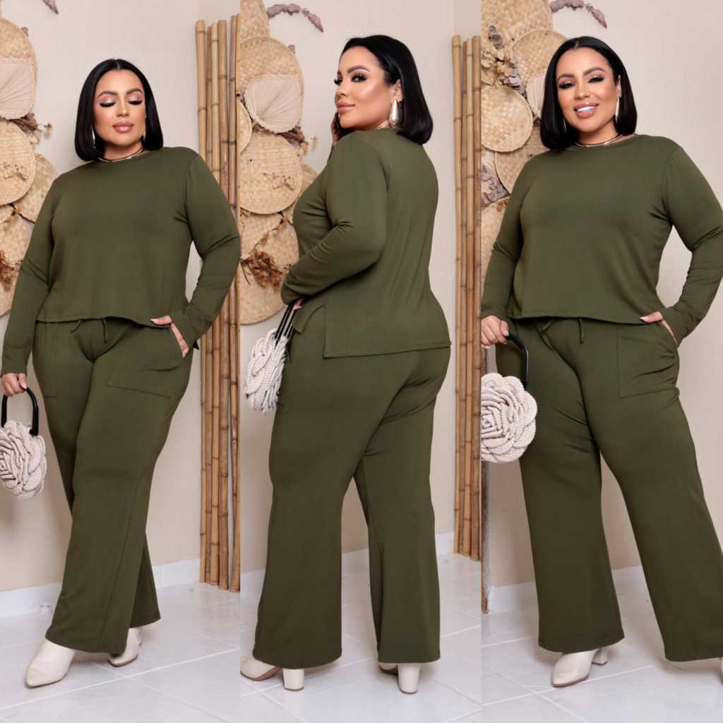 Conjunto Feminino Moletinho Plus Size Roupa de  Frio OUTONO INVERNO 2 Peças Estiloso Pantalona