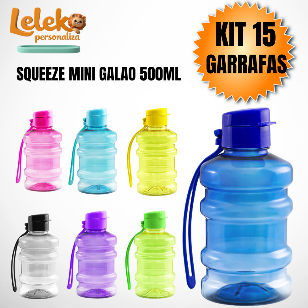 KIT com 15 Garrafas Galão 500 ML - Várias Cores