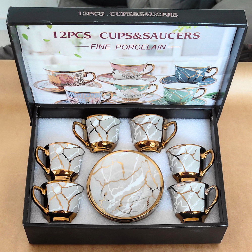 Conjunto Xícara de Café Ouro 6 Peças Porcelana Chinesa Cafezinho Expresso Para Presente em Oferta na Shopee