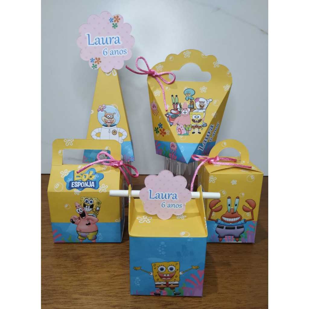 Caixinhas Personalizadas Tema: Bob Esponja Menina PEGUE E MONTE Lembrancinhas Para Festa Kit Festa Personalizados
