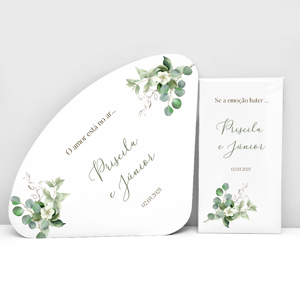 Kit Lágrimas de Alegria e Ventarolas Leques Personalizado Casamento Minimalista Tendência 2025 (9dias úteis de produção)