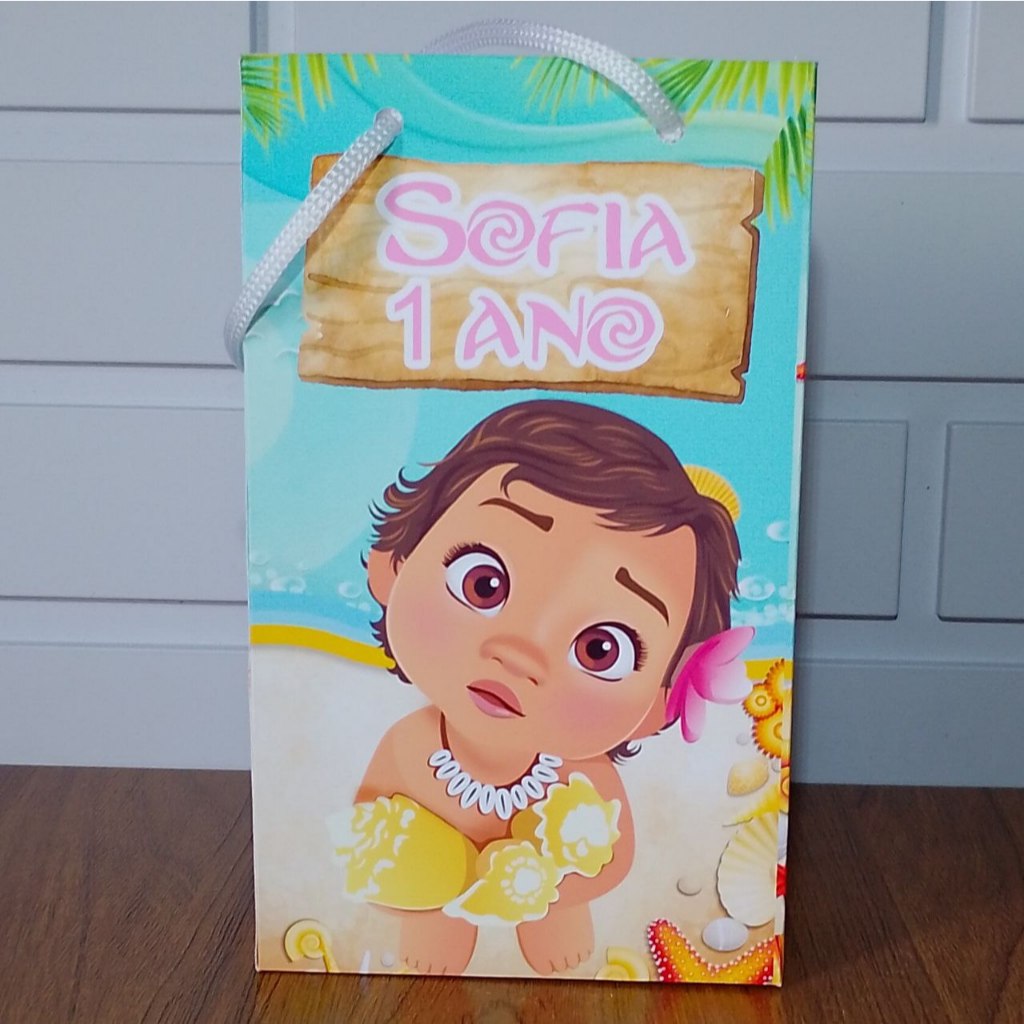 Sacolinha Personalizada Moana Baby Aniversário Infantil Mimos e Lembrancinhas para Festa KIT PEGUE E MONTE