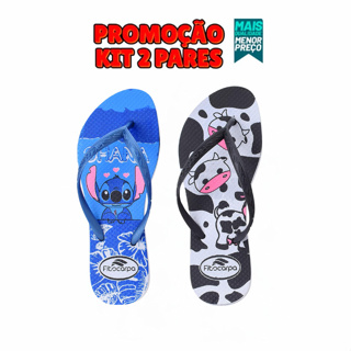 PROMOÇÃO Kit 2 Pares Chinelo Stitch e Vaquinha Super Leve e Confortável Envio Imediato em Oferta na Shopee