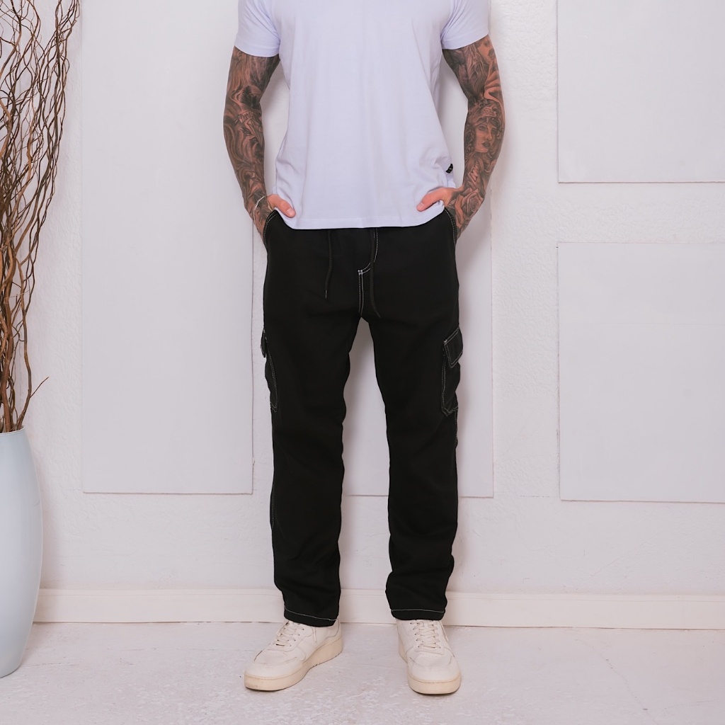 Calça Cargo com Cós Elástico Feminina e Masculina Confortável Casual Trabalho Passeio Moda Dia a Dia Essencial