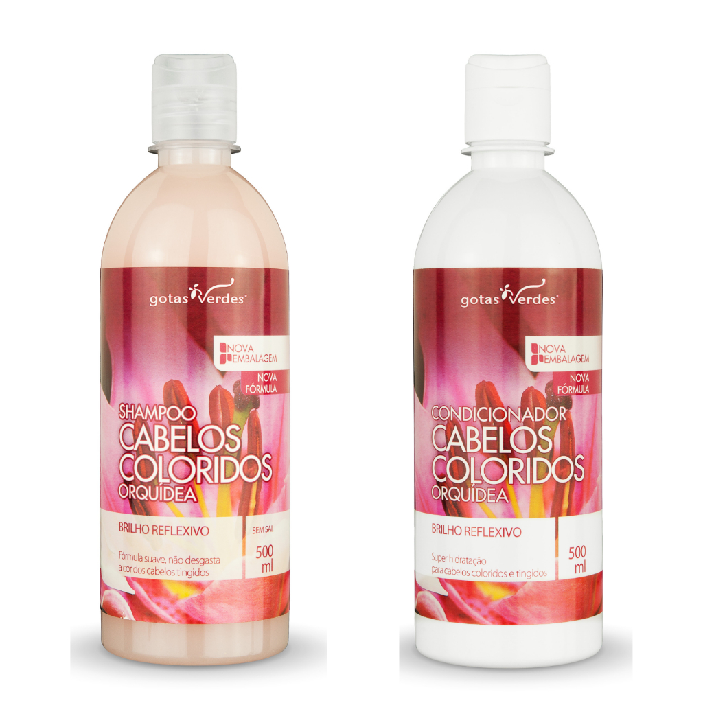 Kit Orquídea Cabelos Coloridos Gotas Verdes - Shampoo 500 ml + Condicionador Gotas Verdes 500 ml