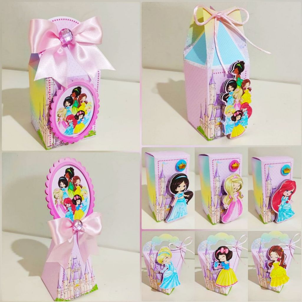 Caixinhas Personalizadas Princesas Cute-kit festa-PEGUE E MONTE-Princesas Disney-Papelaria-Aniversário-Lembrancinhas