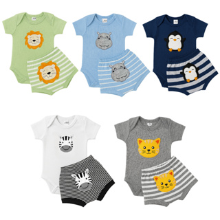 Conjunto de Body e Short Bebe Manga Curta Menino 100% algodão em Oferta na Shopee