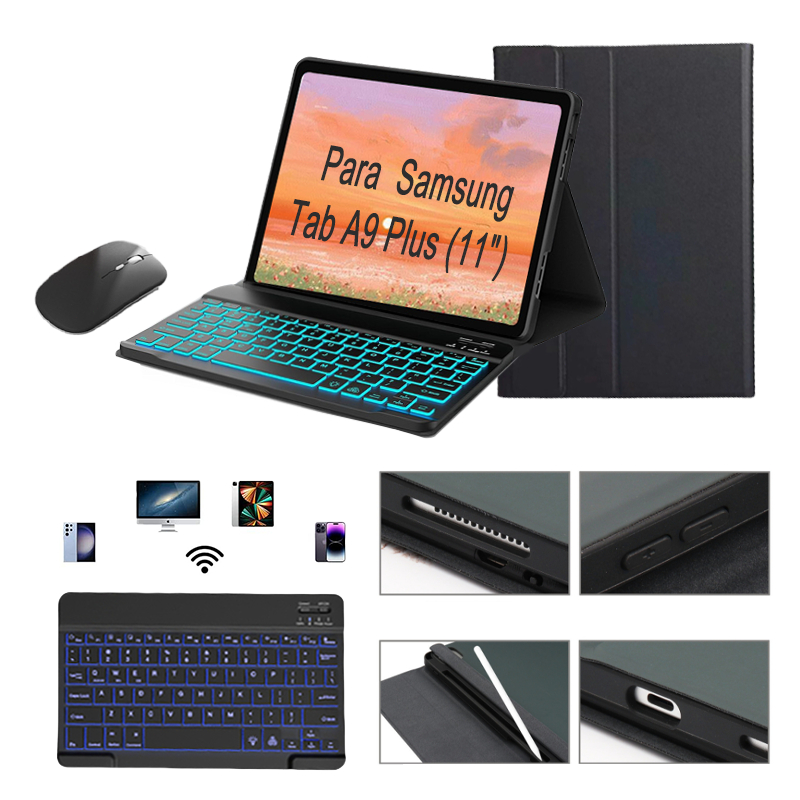 Capa protetora para tablet Samsung Tab A9 Plus (11") com teclado retroiluminado ABNT2 + mouse