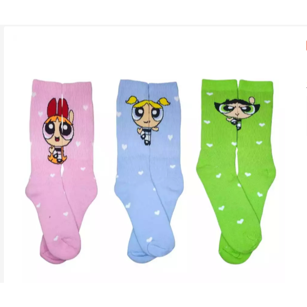 MEIAS DIVERTIDAS LONGA ALGODÃO AS MENINAS SUPER PODEROSAS ACADEMIA - LINDINHA/DOCINHO/FLORZINHA