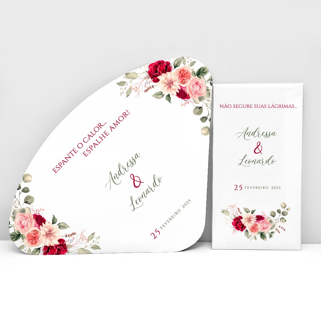 Kit Lenços Lágrimas de Alegria Ventarola Leque para Casamento Personalizado com Nomes e Data (09 dias úteis de produção) em Oferta na Shopee