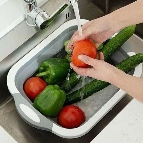 Escorredor Retrátil 3 Em 1 e Tabua De Carne Legumes Silicone
