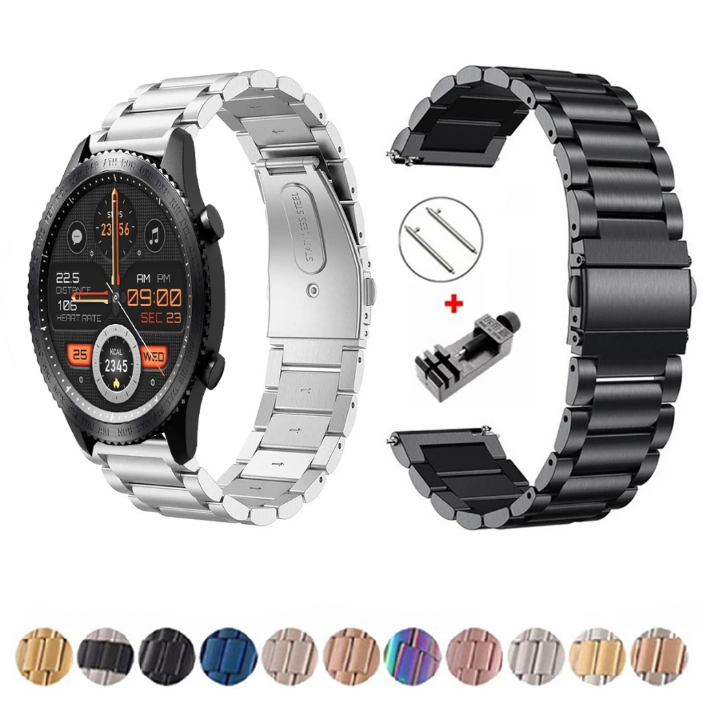 Pulseira de 22mm Metal Elos de aço inox para Smartwatch Bazik Prime W93 Pro Max de Engate Rapido