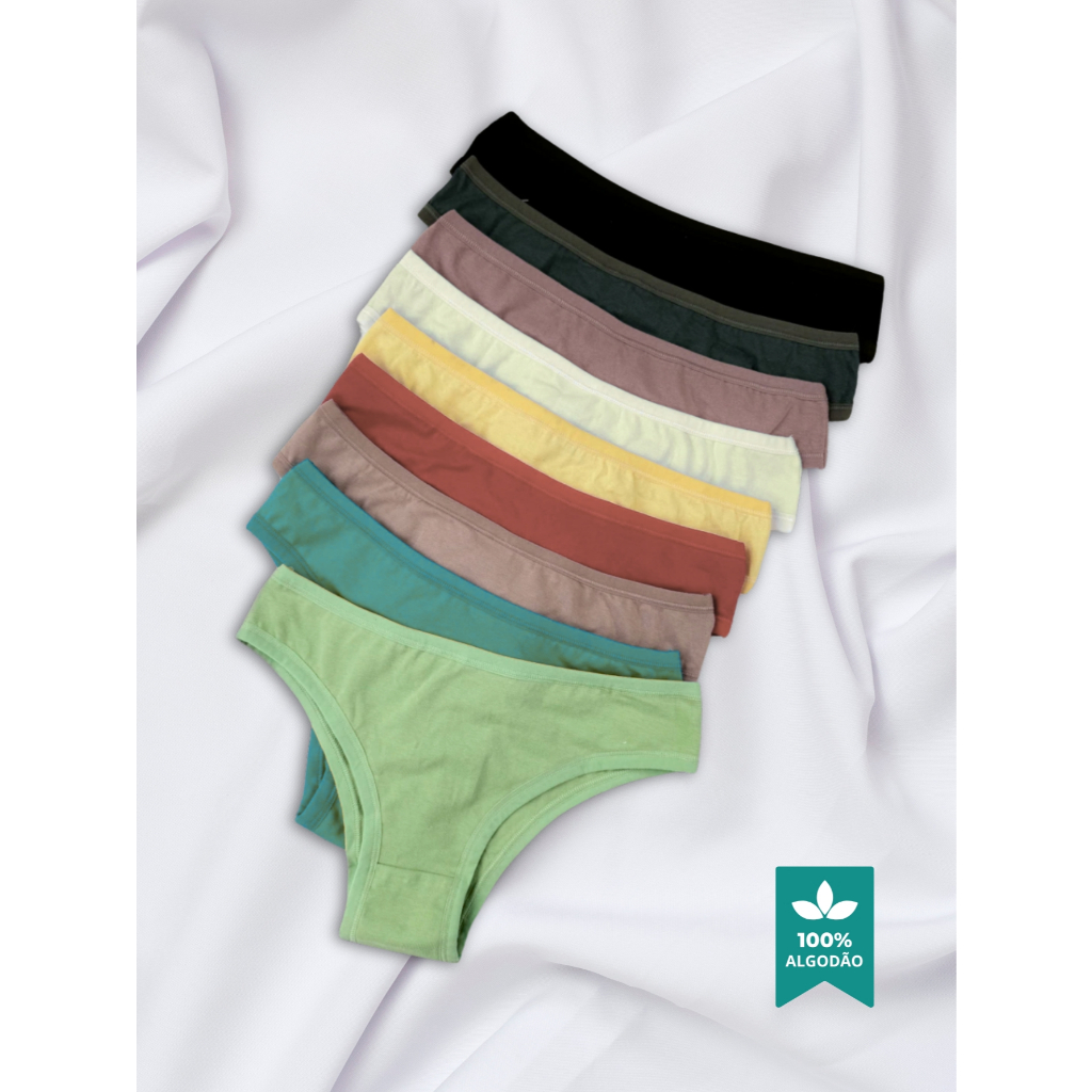 Kit 10 Calcinhas 100% Algodão Conforto Básica Cores Variadas Qualidade Premium