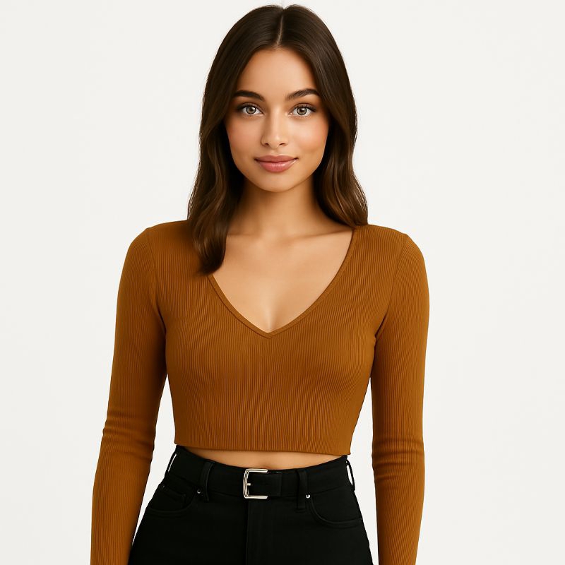 Cropped para inverno Manga longa Cacharrel Feminino Blusa Ribana canelada confortável Elegante Básica