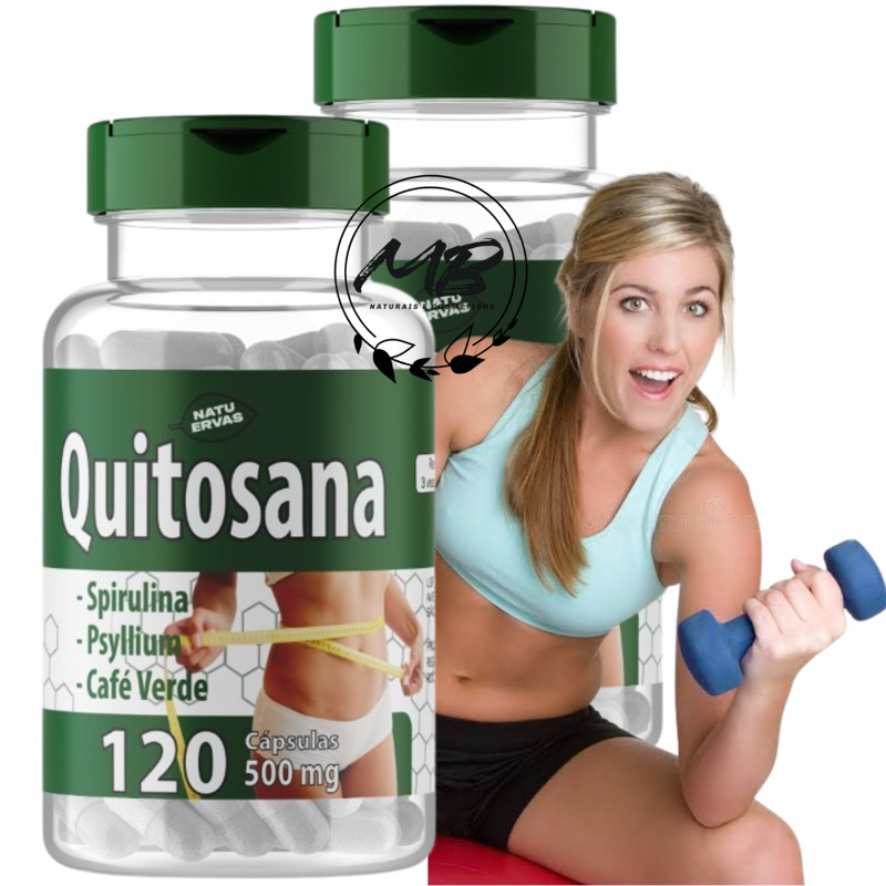 01 Quitosana (spirulina, Psylium e café verde) 120 capsulas de 500mg