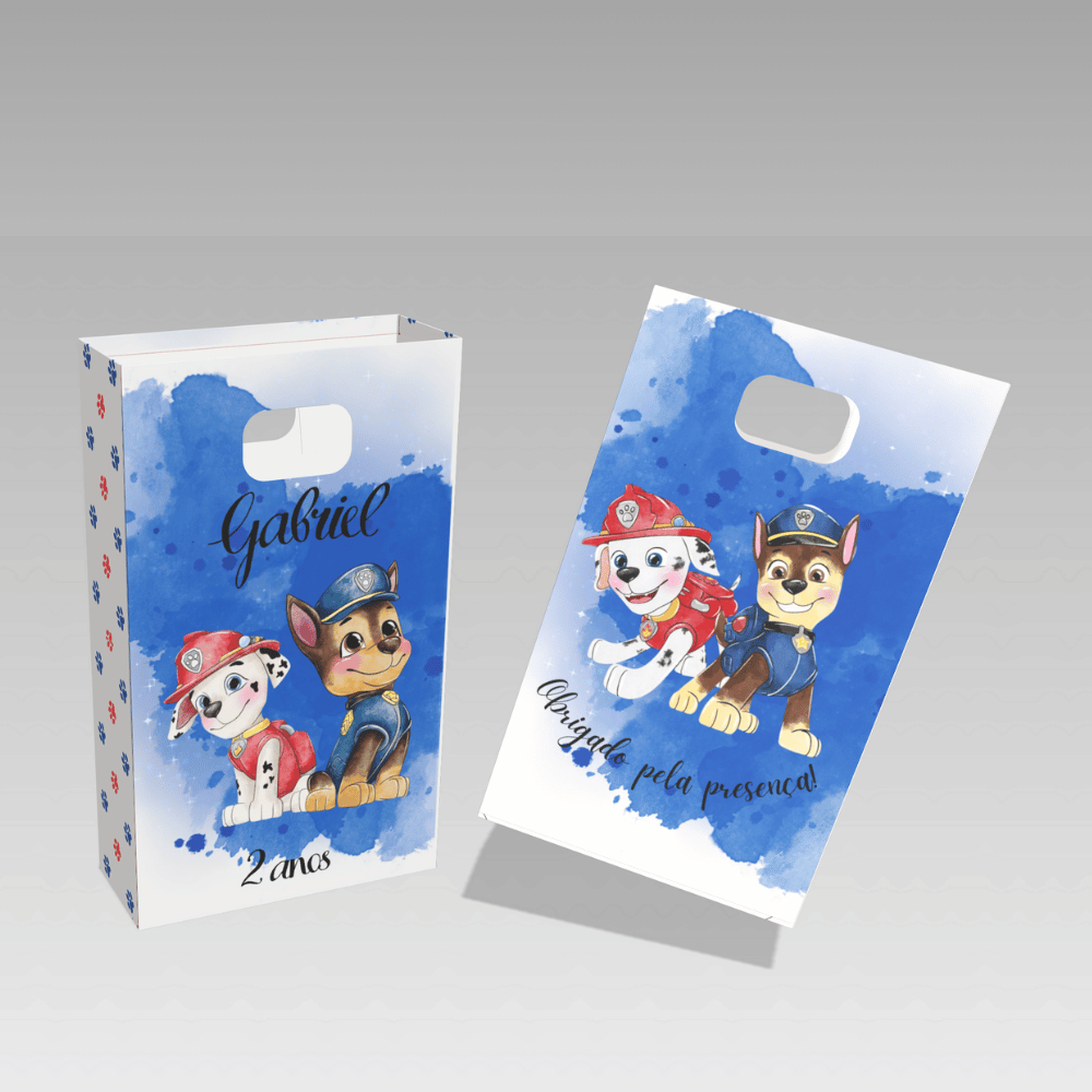 Lembrancinha sacolinha personalizada boca de palhaço Patrulha canina aquarela Menino