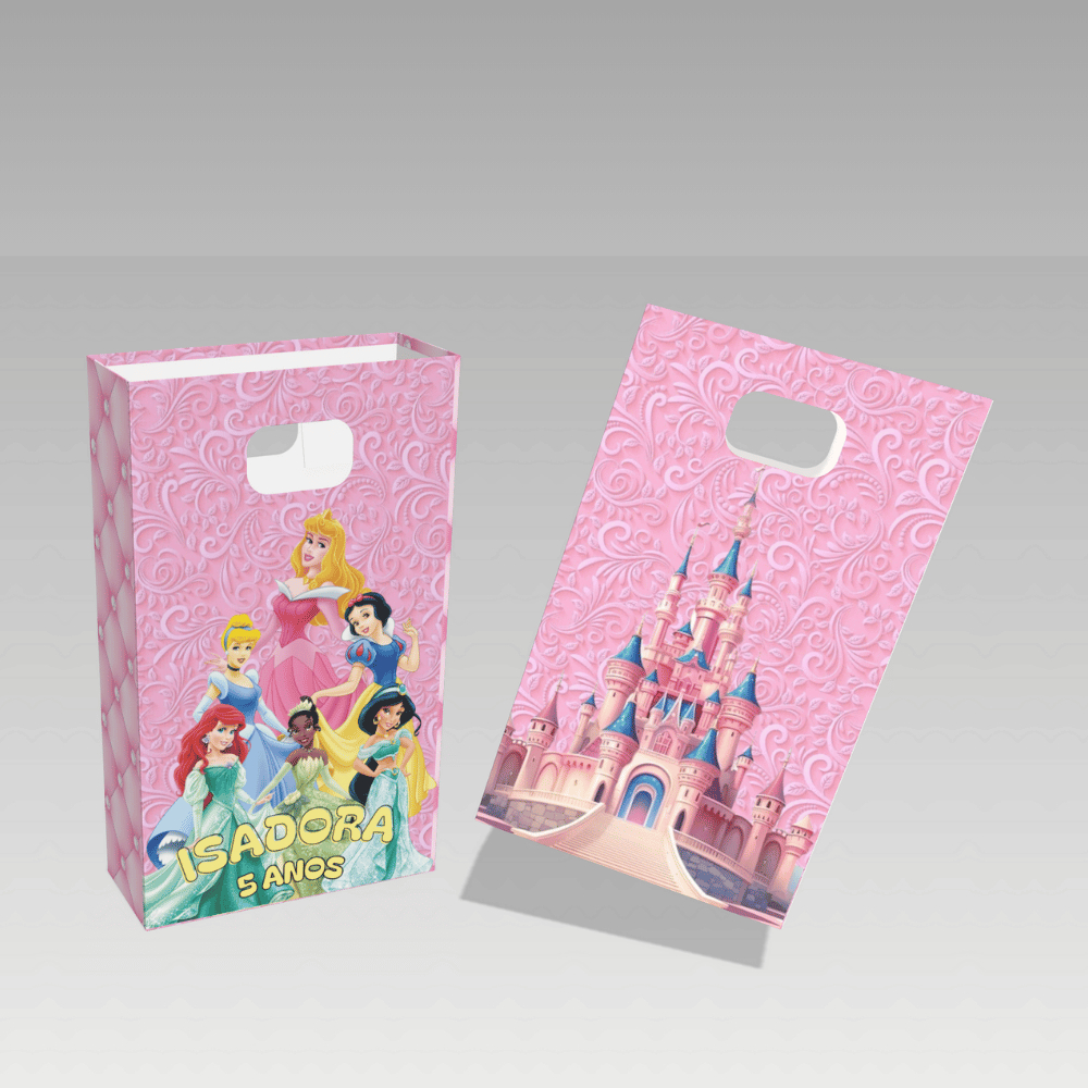 Lembrancinha sacolinha personalizada boca de palhaço Princesas Disney