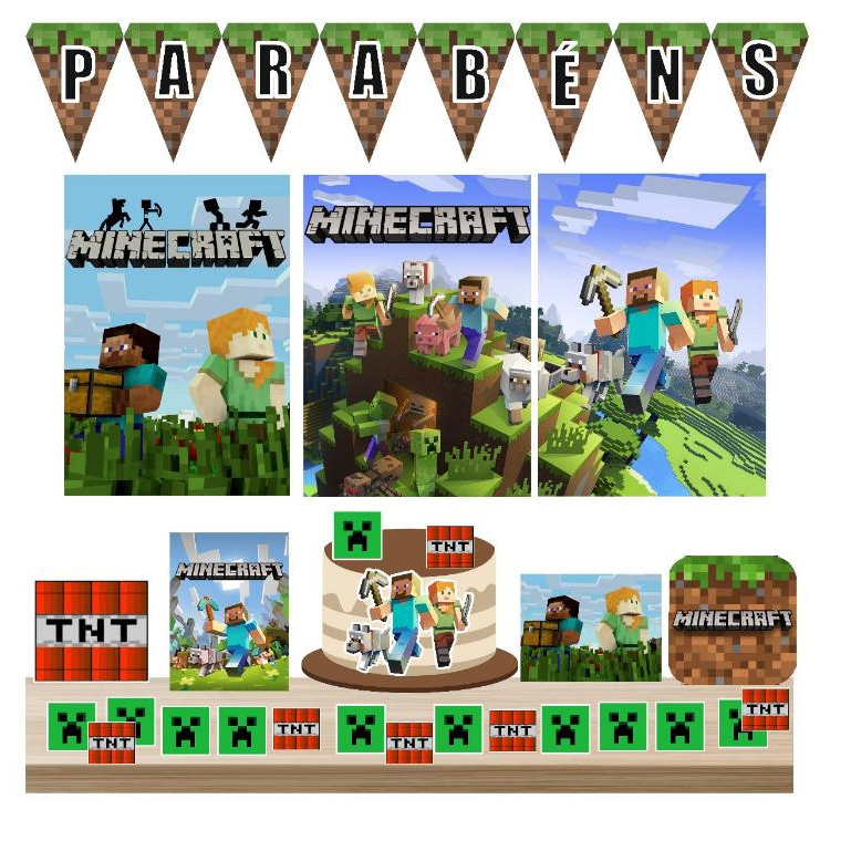 Kit Festa Minecraft Decoração Aniversário completo 30 Peças