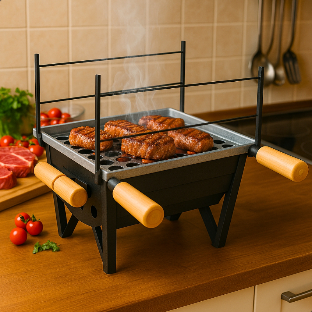 *PROMOÇÃO* Churrasqueira de Mesa Portátil a Carvão Aço Carbono 35cm Grelha Inclusa 3 Andar...
