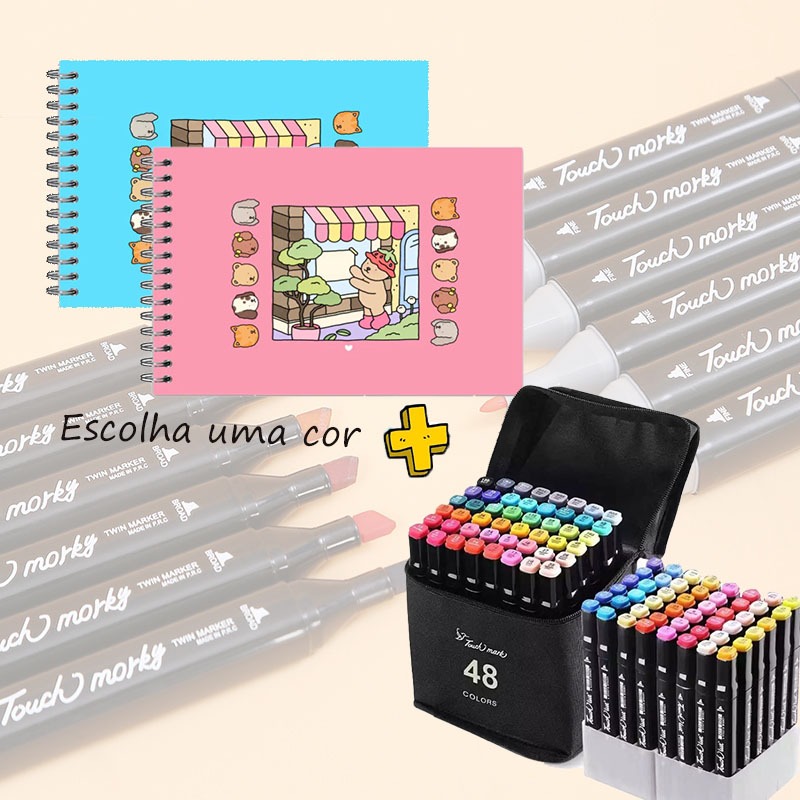 Kit Livro De Colorir Capa  50 Páginas  + Dura Canetinhas Ponta Dupla Marca Texto 24/36/48/...