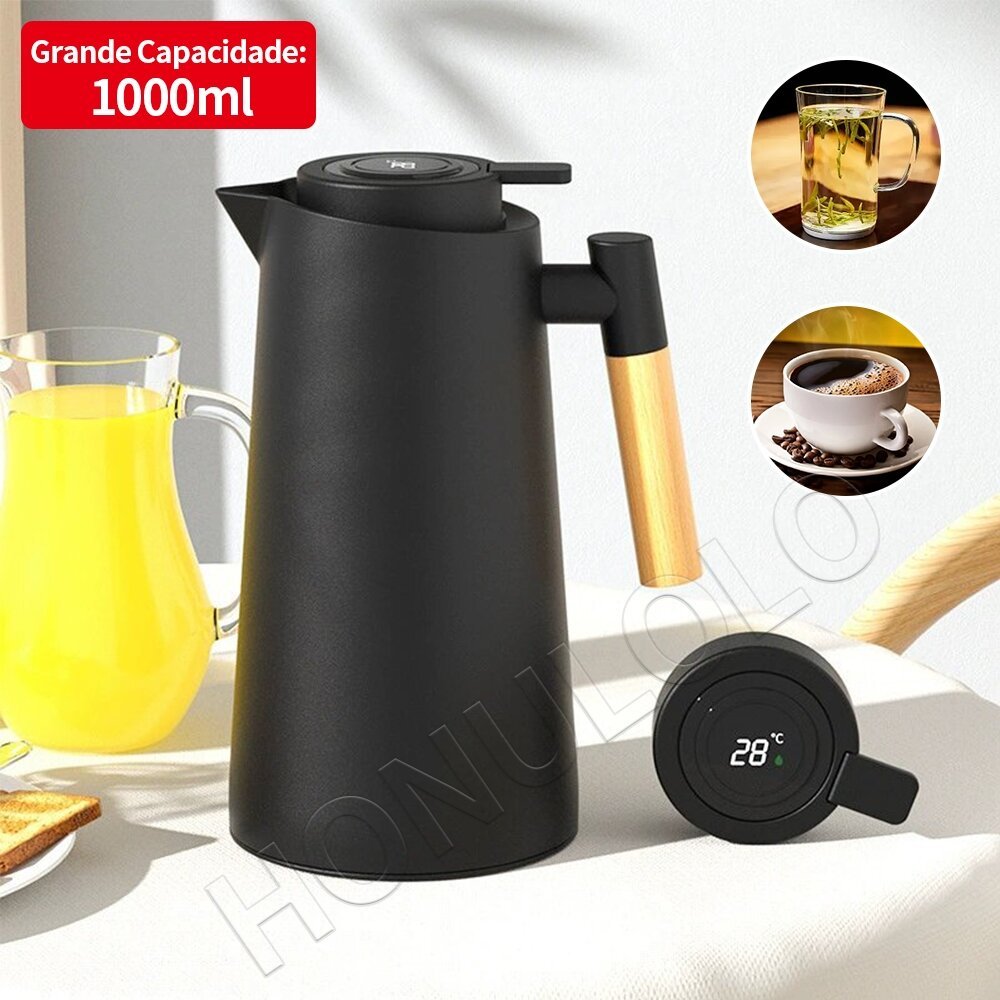 Garrafa Térmica de água, 1 Litro Garrafa Térmica Com Termômetro Led Para Chás / Café Desig...