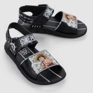 Sandalia Infantil  One Piece Explorer Grendene Kids Velcro Preto/Branco