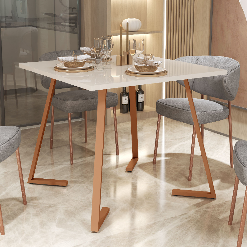 Mesa De Jantar Nantes 80x80 4 Lugares Industrial Pés Em Aço E Tampo 15mm Apartamento Compa...
