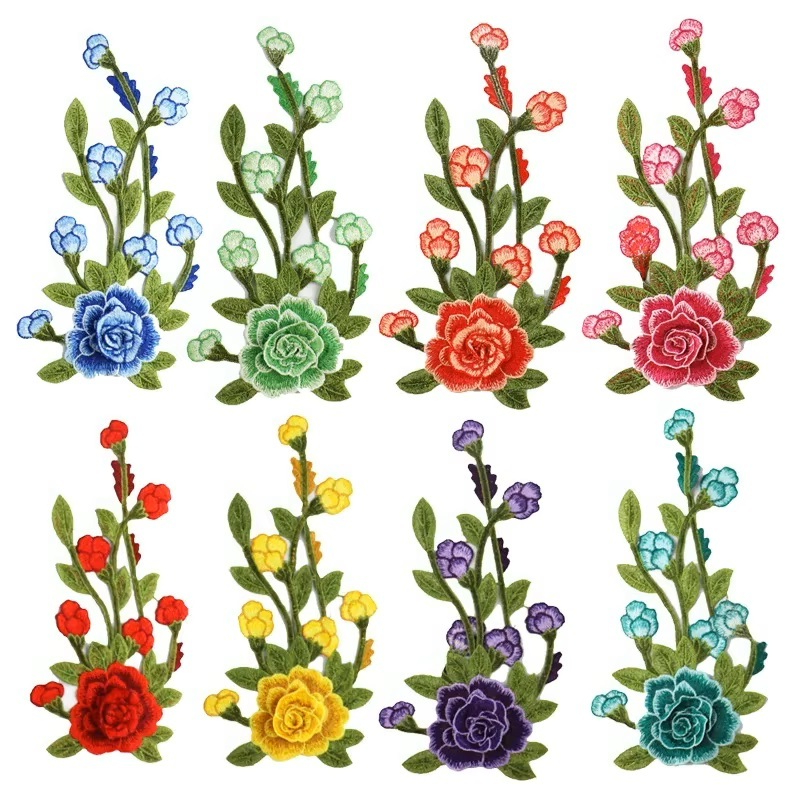 Flor Vermelha Bordada Aplique Para Roupas E Artesanato Patch Bordado
