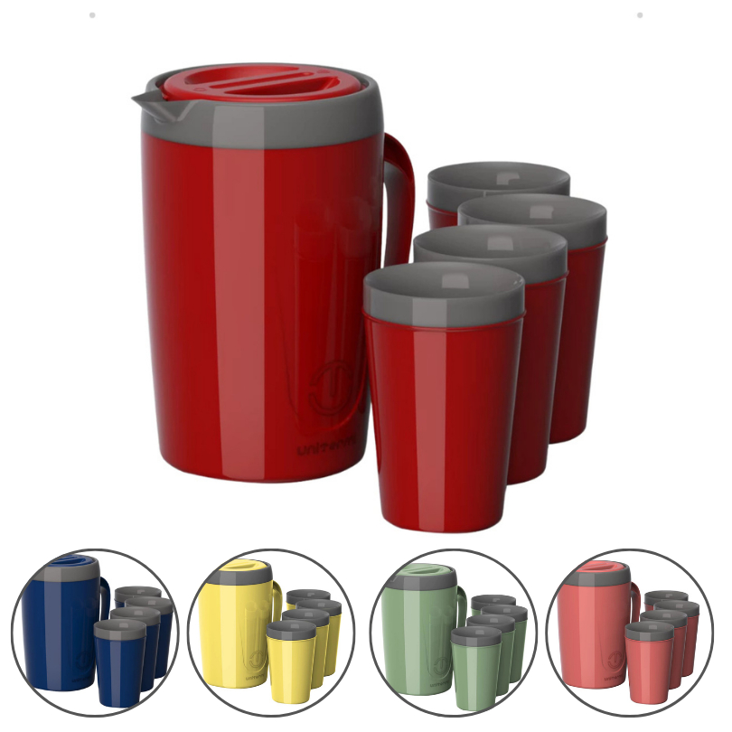 Jogo De Jarra com Copos Térmico Água Suco Chá 2 Litros E Copo 350Ml 5 Peças