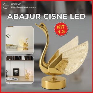 Luminária Abajur Cisne de Cristal Luxuoso Dourado Led Moderno Luz Quente Bivolt