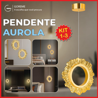 Luminária Pendente Aurola Led Anel Redondo Dourado de Luxo 3 Tons de Luz Bivolt