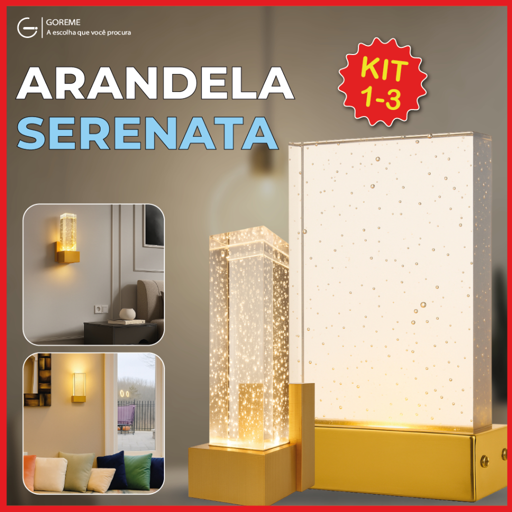 kit1/2/3 Luminária Arandela Serenata de Cristal Led Luxuoso Dourado Moderno 3 Tons de Luz Bivolt