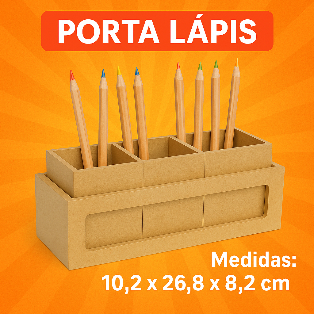 Porta Lápis Com 3 Lugares Copos Removíveis Em Mdf / Organizador Lápis Caneta Pincel Mesa Escritório