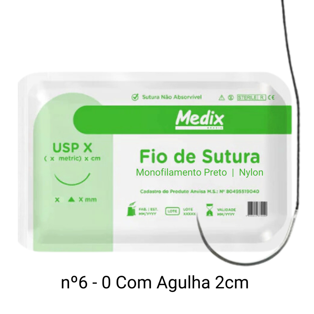 Fio de Sutura Nylon com Agulha nº6 - 2cm Preto 1 Envelope Medix em Oferta na Shopee