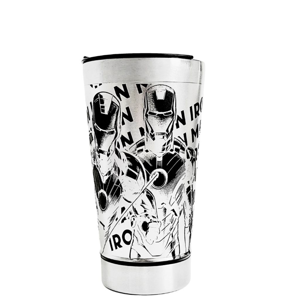 Copo Térmico Personalizado 360º  Homem de Ferro Prata Colecionador presente (473ml)