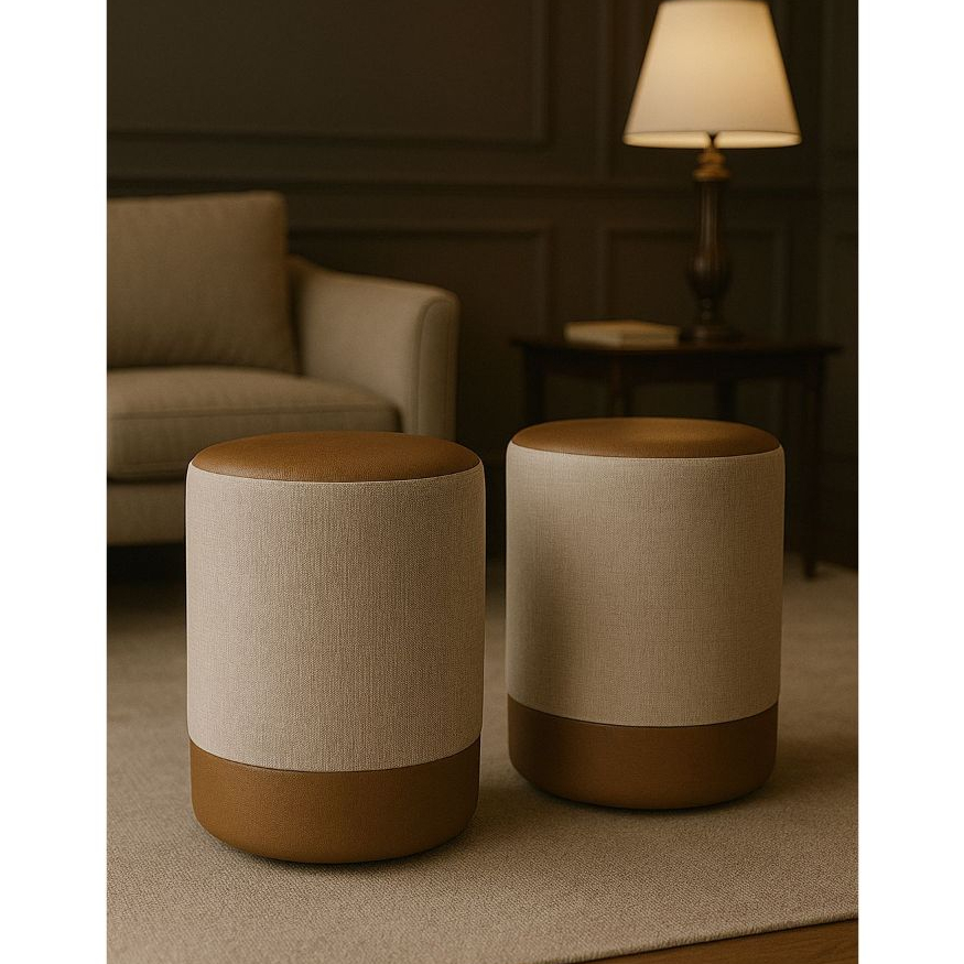 QUEIMA DE ESTOQUE!!! Conjunto Puff assento para quarto/sala em linho com couro Oreon - Vár...