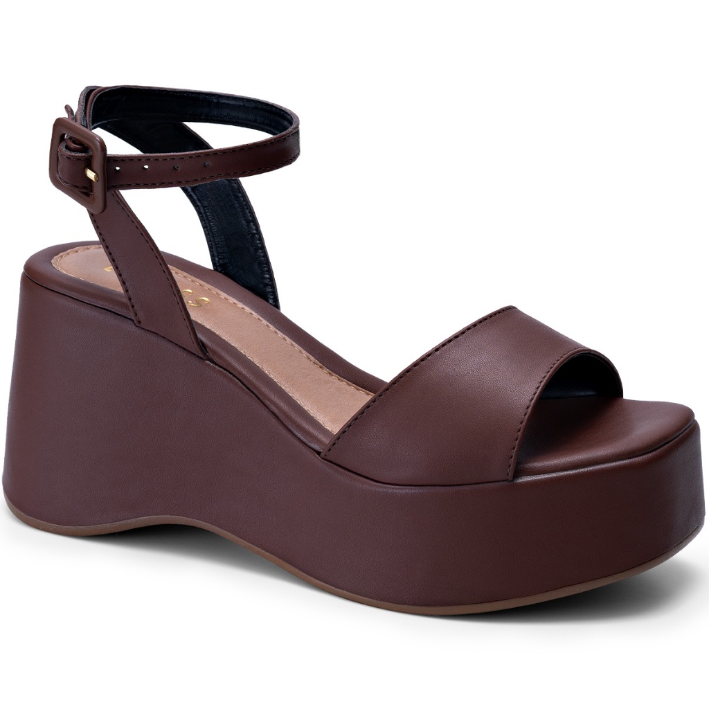 Sandália Feminina Lumiss Anabela Plataforma Salto Alto Confortável Marrom - Women Shoes