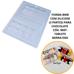 1~4 FORMA BWB COM SILICONE (3 PARTES) PARA CHOCOLATE CÓD. 9697-TABLETE BARRA150G. BARRA RECHEADA G.(CHOCO)