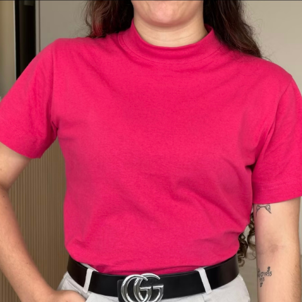 T- Shirt Blusa  Gola Alta 100% Algodão Femenina