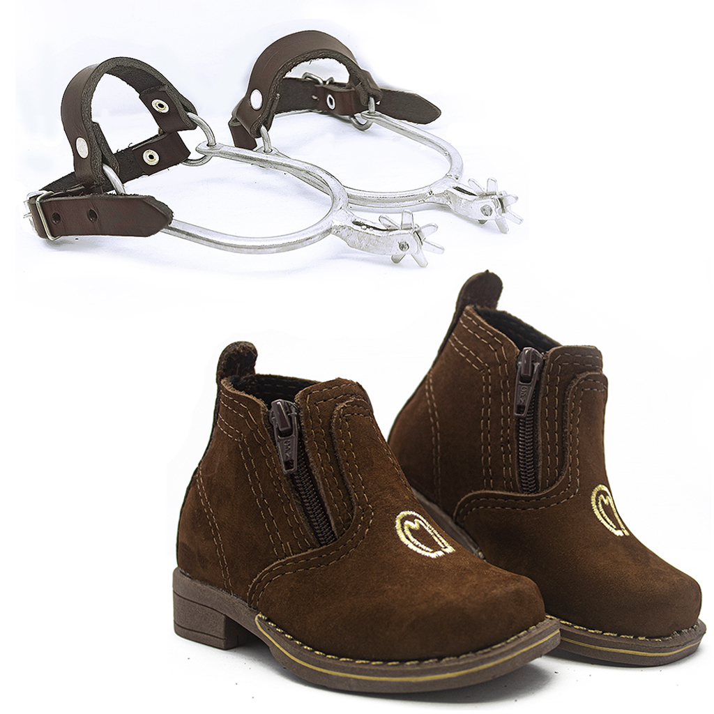 Bota Infantil Texas Bordada Country + Espora Correia Cowboy CV