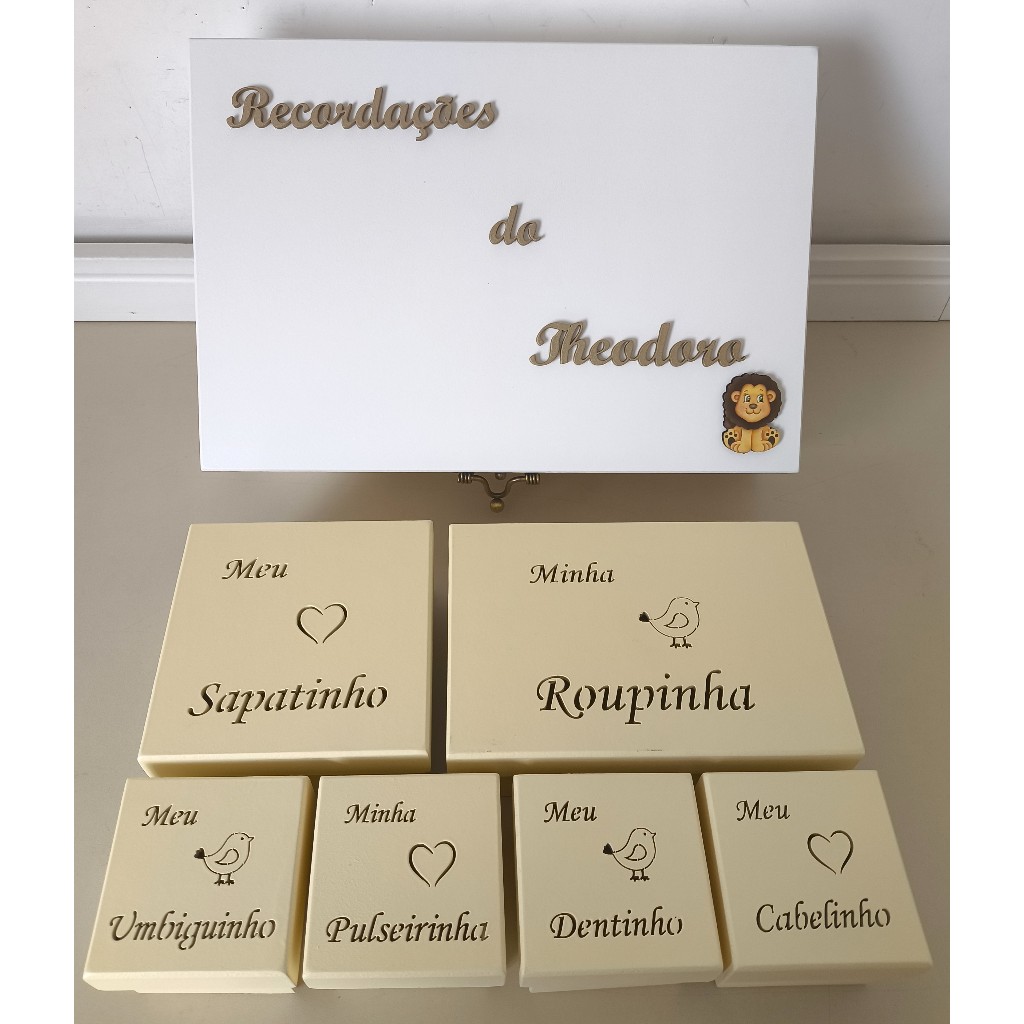 Caixa Recordação Bebê Maternidade MDF Personalizada Umbiguinho, Pulseirinha, Cabelinho, Dentinho Roupa Sapato PRONTA USO